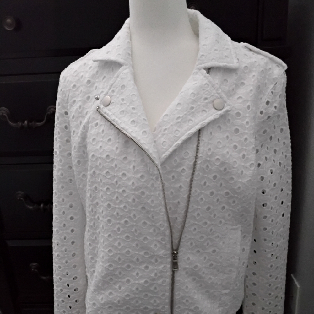 INC Women's White Eyelet Jacket.